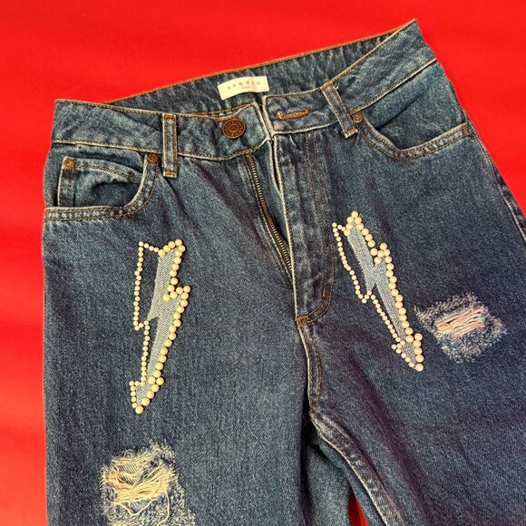 Striking Sandro Pearl-Embellished Jeans – French Designer Denim - Size US 2 - Picture 10 of 12